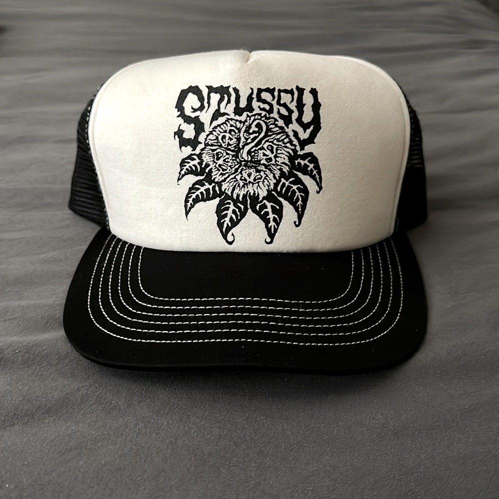 Stussy Black and White Trucker Hat